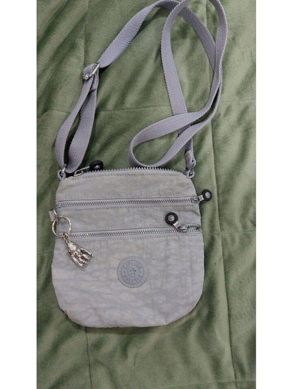 Kipling Alvar Solid Crossbody Shoulder Bag Slate Gray Zippered Nathan Monkey